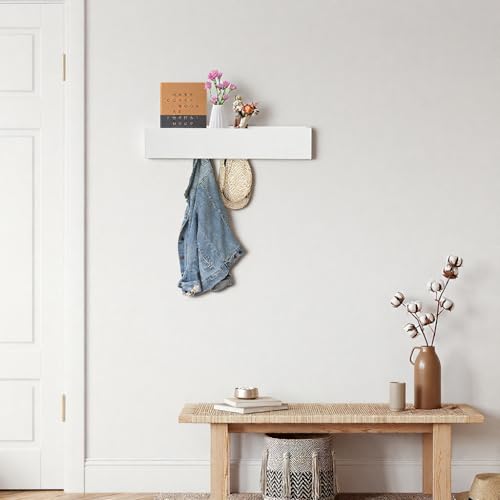 ZoZoMaiy Perchero de Pared con Estante, Colgador de Llaves Entrada con 5 Ganchos, Colgador de Llaves para Pared con Tornillos, para Entrada Salón Cocina Pasillo Oficina, 43.5x7.5x8 cm, Blanco - imagen 5