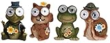 gartenfiguren groß holz Eichhörnchen, Schnecke, Frosch und Schildkröte mit Beleuchteten LED Augen
