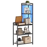 HOOBRO 5-Tier Corner Shelf Stand, Corner Shelf with LED Light, 56.3' Tall Corner Bookshelf, Display Rack Storage Organizer with Table, for Small Spaces, Living Room, Entryway, Black BB69DCJ01