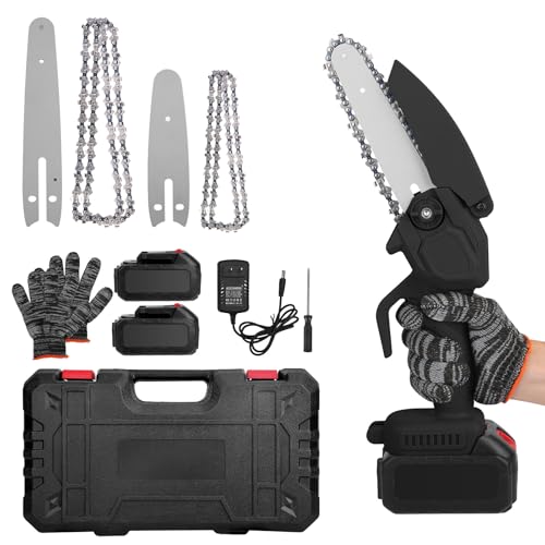 Image of Zorpupoa Mini Chainsaw Cordless, Portable Electric Power Pruning Saw, 4/6 Inch Handheld Power Chain Saw with 2Pcs Rechargeable Battery Powered for Wood Cutting Tree Trimming (Black)