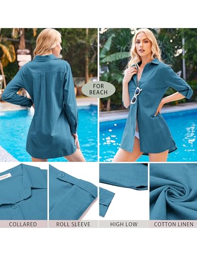 Image of HOTOUCH Women Boyfriend Shirts Button Down Long Sleeve Blouse Cuffed Sleeve Collared Shirt