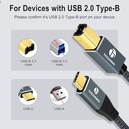 USB B à USB C Câble d ' imprimante 6.6FT/2M, USB C à USB 2.0 B Cord pour MacBook Pro, MIDI Câble pour Yamaha Casio Piano Numérique, MIDI Clavier, DJ Contrôleur