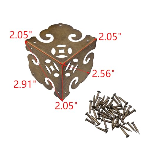 Image of MY MIRONEY 4PCS Brass Furniture Corner Protector Decorative Box Corner Protector Hollow Pattern Antique Hardware Desk Edge Corner Guard with Nails, 2.05 inch x 2.05 inch x 2.05 inch