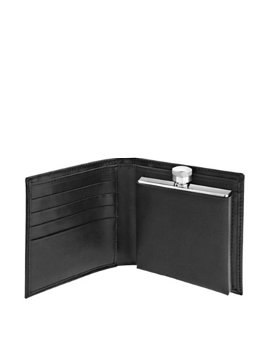 2-Oz. Stainless Steel Flask and Black Genuine Leather Wallet