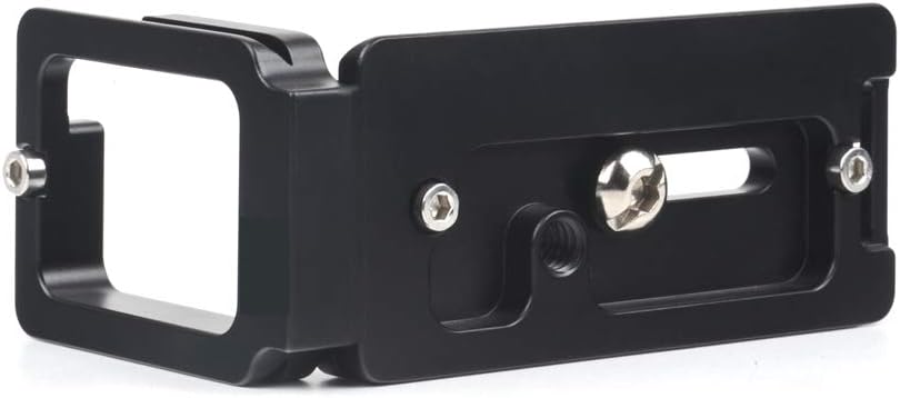 Bottom view of SUNWAYFOTO PSLO-a6400 L-plate showing Arca-Swiss dovetail and safety stop screw holes