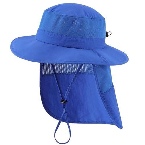 Image of Home Prefer UPF50+ Kids Girls Boys Sun Hat Wide Brim Fishing Hat with Neck Flap Adventure Beach Safari Sun Protection Cap
