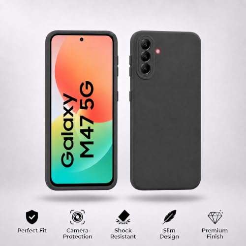 Image of FIRST MART Silicone Back Cover for Samsung Galaxy M47 | Matte Black Anti-Slip Grip Case, Precise Cutouts, Scratch Resistant, Slim Fit | Pack of 1