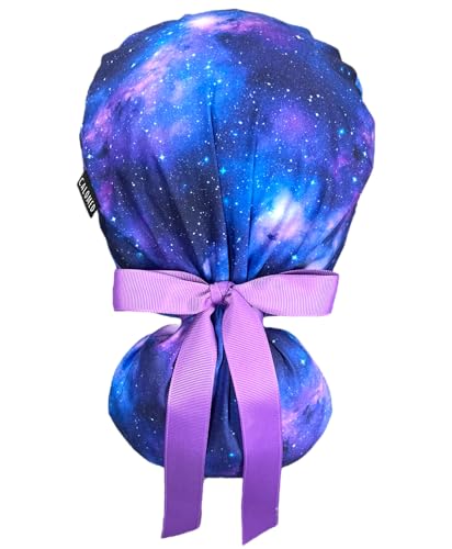 Image of Scrub Cap for Women and Men, Ponytail Scrub Caps, Working Hat, Head Cover with Ribbon Ties and Buttons, Long Hair