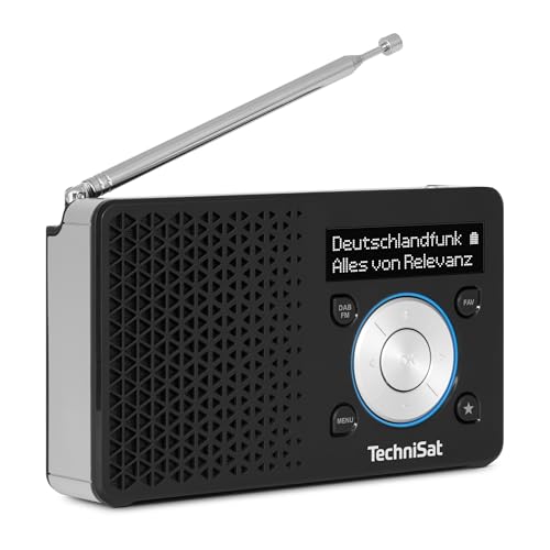 TechniSat DIGITRADIO 1 A – Tragbares DAB+ Radio mit Automatic Safety Alert (ASA, DAB, UKW, Kopfhöreranschluss, Favoritenspeicher, OLED Display, klein, 1 Watt RMS) schwarz-Silber