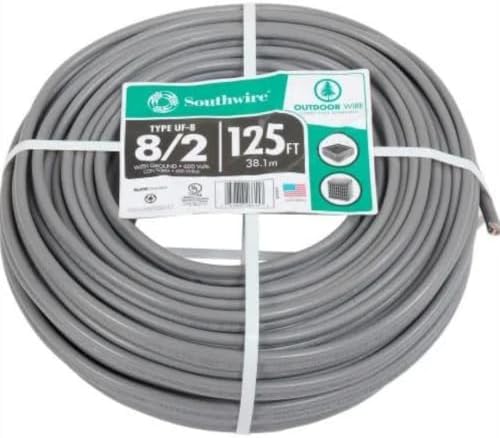Southwire 20858702 125ft 8/2 AWG UF-B Type Underground Feeder and Branch Circuit Cable with Ground Wire