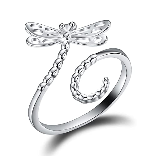 Bague libellule en argent S925 ajustable pour femme éclat vintage