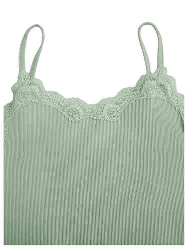 Image of SOLY HUX Girl's Lace Trim Camisoles Ribbed Spaghetti Strap Crop Tank Tops | Sleeveless, Teen Girl Top, Summer Top
