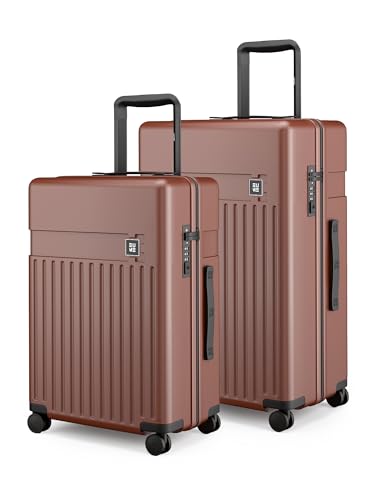 Image of EUME Classic Check-in Medium 65 Cm and Check-in Large 75 Cm Luggage Trolley Bags for Travel - Set of 2 (Cambridge Brown) | Polycarbonate 8 Hinomoto Wheels Suitcase | Travel Bags for Luggage Trolley