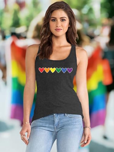Image of Ithalt Pride Tank Top for Women LGBT Rainbow Flag Shirt Love Heart Graphic Tee Lesbian Gay Pride Sleeveless Vest