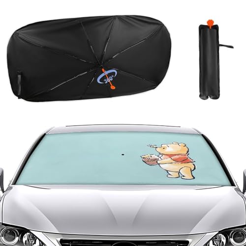 車用サンシェード 傘型 折りたた式 くまのプーさん 可愛い サンシェード 車 フロント 遮光断熱 軽量 UVカット 紫外線遮蔽 車用パラソル カーサンシェード ロントサンシェード 収納バッグ付き 日よけ 日焼け対策 日差しカット 取り付け簡単 プライバシー