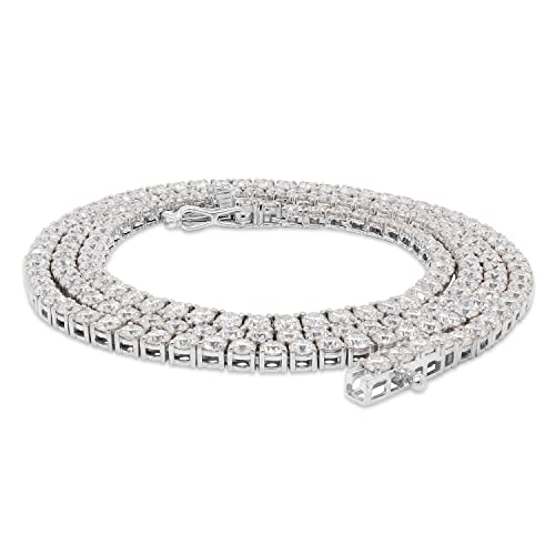Savearth Diamonds 3Mm Moissanite Tennis Chain Necklace For Men 14.50Ct Lab Created Diamond Jewelry 18K White Gold Plated 925 Sterling Silver Necklace Chains, D Color Vvs1 Round, 18" #TOP1