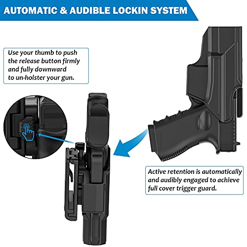 Thumb Release Holster Compatible With Glock 19 19X 23 32 44 45(Gen 1-5), Tactical Polymer Owb Open Carry Belt Holster With Adjustable Cant, Right-Handed #TOP2