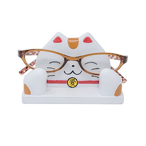 JewelryNanny Fun Animal Eyeglass Holder Stand for Kids Women - Securely Hold Kids Eyeglasses, Adult Reading Glasses Like Glasses Organizer for Desk, Bedside Nightstand - Maneki Neko Lucky Cat