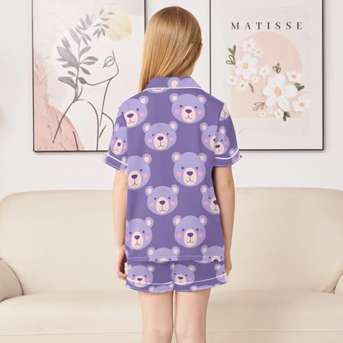 ALAZA Cartoon Bear Pajamas Satin Pajama Set Short Sleeve Button Down Sleepwear4