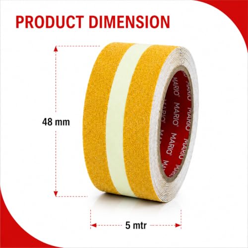 Image of Mario Yellow Anti-Skid Glow-in-the-Dark Tape Width 50mm x Length 5mtr (16.5 feet) | High Grip Waterproof Anti-Slip Safety Tape | Self Adhesive Non-Slip Tape for Stairs & Dark Areas | Pack of 1
