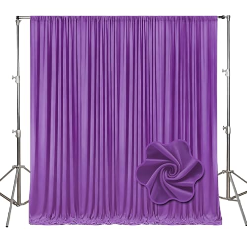Image of 10ft x 10ft Purple Backdrop Curtains for Parties, Polyester Fabric Backdrop Drapes with Rod Pockets for Weddings, Birthday, Halloween, Photography, Christmas Party Background Curtain, 2 Panels