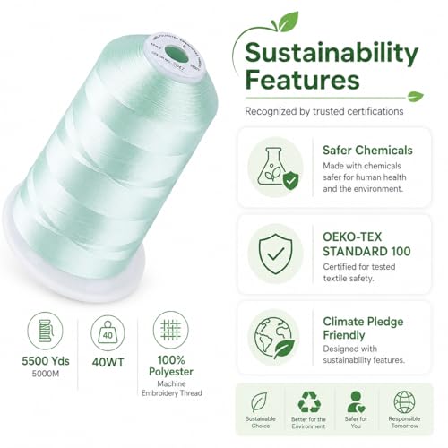 Image of Simthread Embroidery Thread 5000M 40WT Polyester, Light Seafoam S047 | 5000M 40WT polyester thread feeds smoothly for home or commercial embroidery projects.