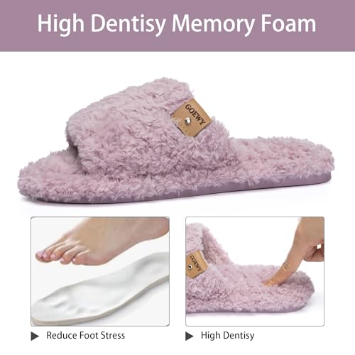 Image of GOEWY Fuzzy Open Toe Slippers for Women Indoor Cozy Memory Foam Slip On House Slides Shoes Gifts for Womens Her Mom