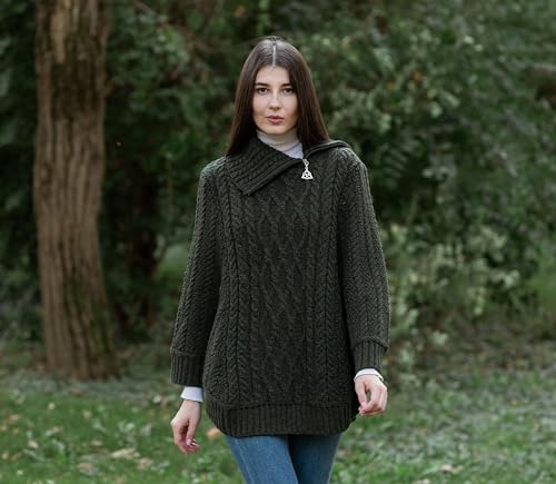 Image of SAOL Ireland Ladies 100% Merino Wool Cowl Neck Zipper Poncho