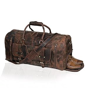 24 Inch Genuine Leather Duffel | Travel Overnight Weekend Leather Bag | Sports Gym Duffel for Men