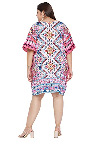 Image of Oussum Short Caftans for Women Plus Size Kaftan Tunic Tops Polyester Summer Beach Clothing Mini Cover Ups Dress for Ladies