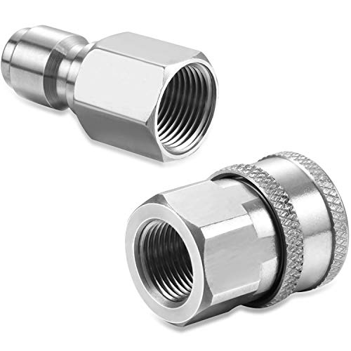 2 Sets Hotop NPT 3/8 Inch Stainless Steel Male and Female Quick Connector Kit Pressure Washer Adapters (Internal Thread) - Thumbnail 4