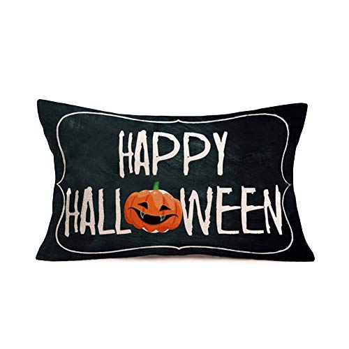 Easternproject Happy Halloween Pillow Covers 12X20 Inch Ghost Pumpkin Halloween Decorative Throw Pillow Cases Black And White Quotes Home Decor Waist Lumbar Pillow Shams For Sofa Couch, Cotton Linen #TOP23