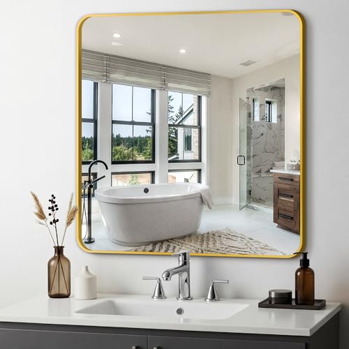 Image of Delma Bathroom Vanity Mirror, Gold Framed Mirror for Over Sink, 30x30
