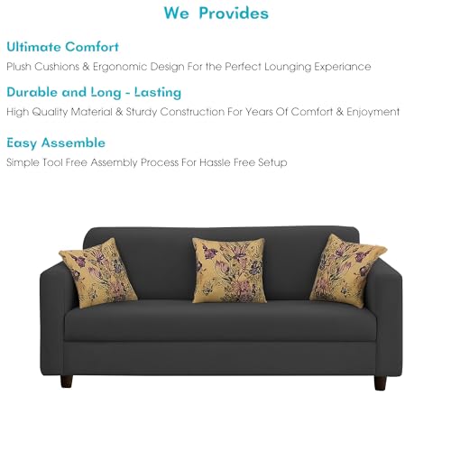 Image of Casaliving - Lifestyle 3 Seater Sofa for Living Room (Black Colour Fabric)