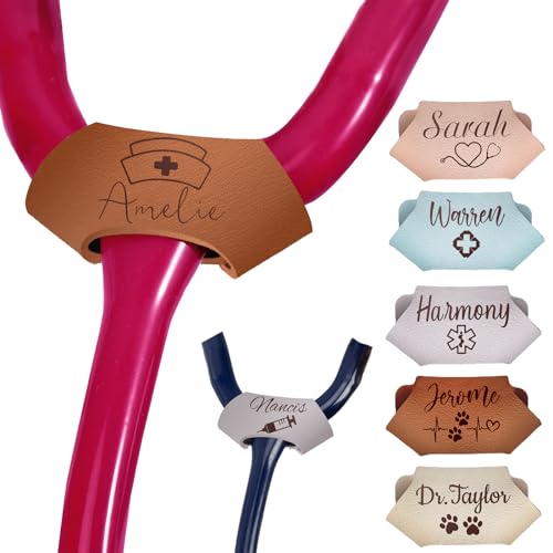 Nurses Week Gift-Stethoscope Name Tag Personalized Custom Stethoscope Id Tag Leather Stethoscope Name Charm Accessories for Nurse Doctor Medical Assistant-Brown