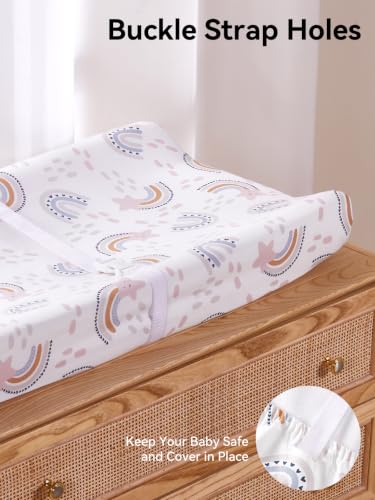 Image of TILLYOU Changing Pad Cover Set in Soft Jersey Material - Fits 32 inch /34''x16 Contoured Pad for Babies, Rainbow Star