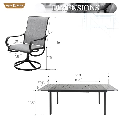 Image of Sophia & William Outdoor Dining Set Patio Dining Sets Patio Table and Chairs Set 9 Pieces Outdoor Dining Table for 8 with Swivel Patio Chairs Patio Set for Garden Pool All Weather Grey
