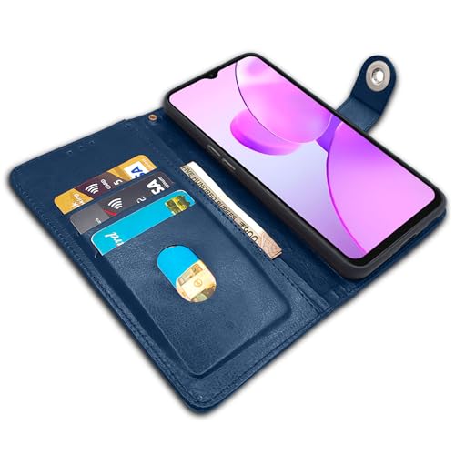 Image of Pikkme Realme C31 Flip Cover Leather Finish | Inside TPU with Card Pockets | Wallet Stand and Shock Proof | Complete Protection Button Flip Case (Blue)