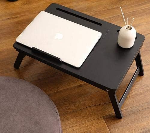 Image of WOOYNEX Wooden Laptop Table Standard Adjustable Study Table with Laptop, Portable Lap Desk, Multifunctional Bed Table with Drawer and Folding Legs (Black)