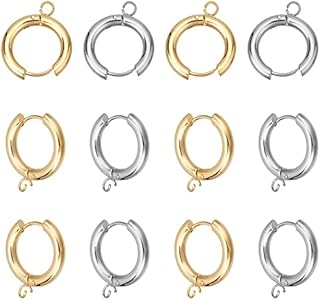 DICOSMETIC 12Pcs 2 Color Stainless Steel Huggie Hoop Earring Findings Leverback Earring Hooks Hypoallergenic Earrings with Loop for DIY Bracelet Necklace Jewelry Making