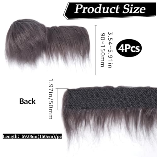 GORGECRAFT 4Pcs 150x5cm Shaggy Plush Faux Fur Trim Ribbon Fabric Pre-cut Artificial Strips Dark Gray Fluffy Fuzzy Cuts Crafts Fur Pieces Gnome Beards for Hair Santa Claus Cosplay Costume - Image 2