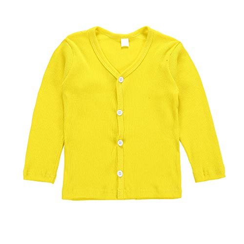 Unisex Baby Cardigan Crew Neck Button Down Long Sleeves Knit Sweater Coat Tops for Toddler Girls Boys (Yellow Style#1, 4-5 Years)