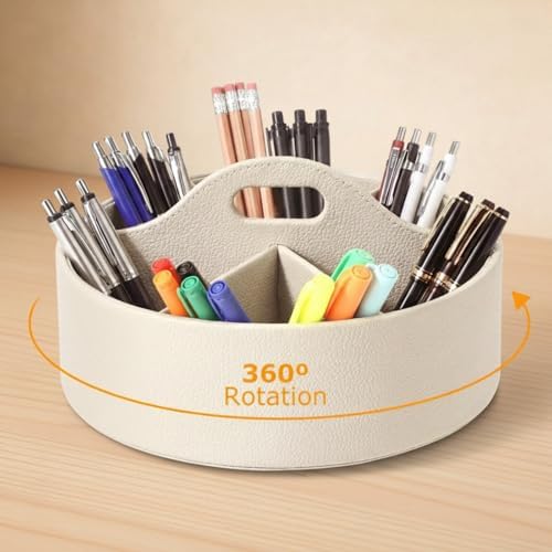 360° Rotating Leather Desk Storage Organizer with 6 Slots and Han...