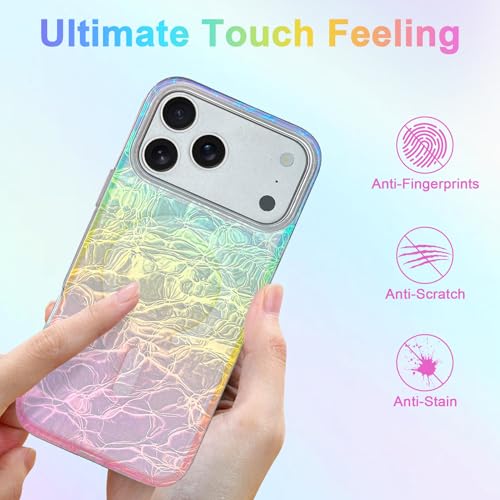 Image of AIGOMARA Cute Case for iPhone 17 Pro Max Case for Women Girls [ Compatible with Magsafe ] Glitter Girly Aesthetic Rainbow Magnetic Protective Phone Cover, Fluorescent Iridescent Craquelure Pattern