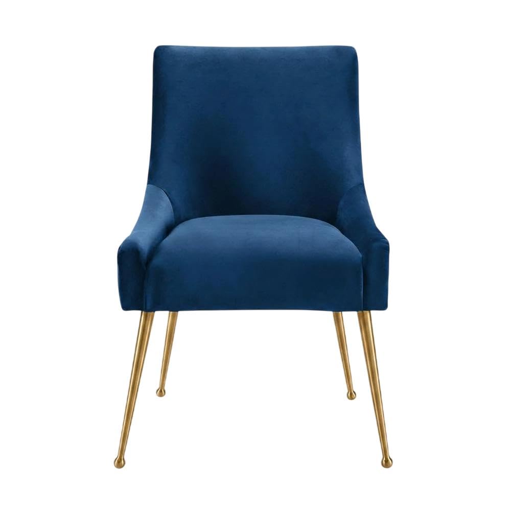 Velvet-Upholstered Side Chair with Pleated Back by Starlight Canyon Home – Velvet, Navy