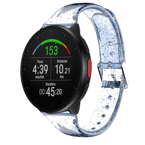 Lamshaw Compatible Polar Smartwatch Band, 20mm & 22mm, Women's Soft Silicone Glitter Clear Sport Strap, Sweat & Water Resistant, Eco-friendly, Blue, 22mm Size, Standard Design