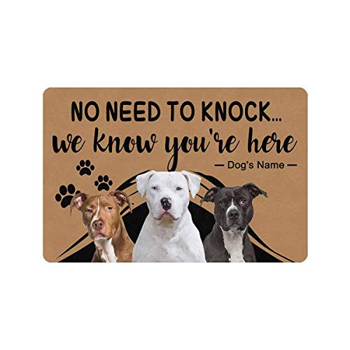 MyPupSocks Custom Doormat, Personalized Mat No Need to Knock We Know You're Here Dog Name Doormat Door Floor Mat Outdoor Indoor Front Mat Entrance Welcome Rug Kitchen Rug Non Slip 24x16 Inches