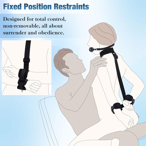 Image of BDSM Bondage Neck to Wrist Restraints Kit with Ball Gag, Couples Sex Toys Adjustable Collar Back Sex Handcuffs Wrist Cuffs, Bed SM Games Bondage Gear Accessories for Couples, Roleplay & Bedroom Fun