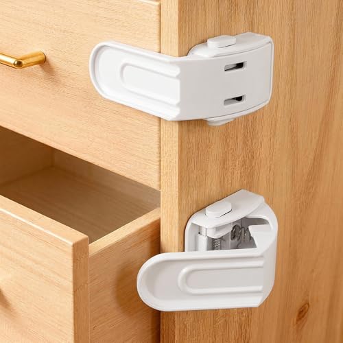 Roctee Whtie Drawer Locks Baby Proofing 6 Pack, Improved Child Safety Latch