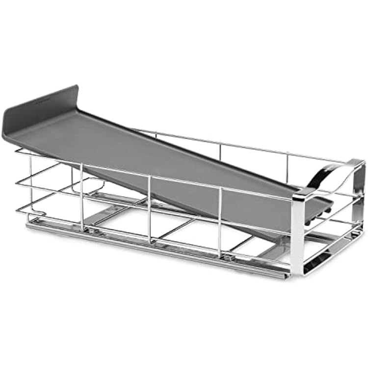 simplehuman 9-Inch Pull-Out Cabinet Organizer, Under Cabinet Sliding Drawer for Kitchen Bathroom, Heavy-Gauge Steel Frame, Removable Drip Guard, Ball-Bearing Tracks, Grey Plastic